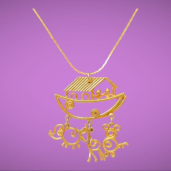 Goldtone Noah’s Ark Necklace 22” Length - Picture 2 of 3